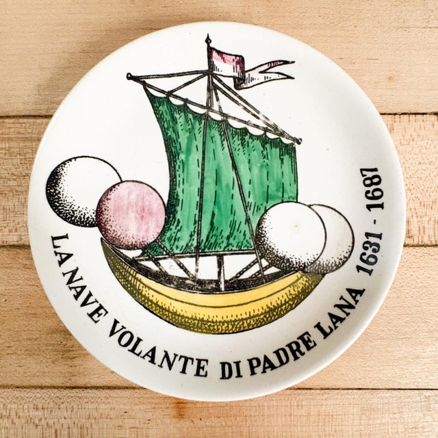 Hollywood Regency Fornasetti "Palloni" Themed Ceramic Hot Air Balloon Coasters Set of 5 For Sale - Image 3 of 13