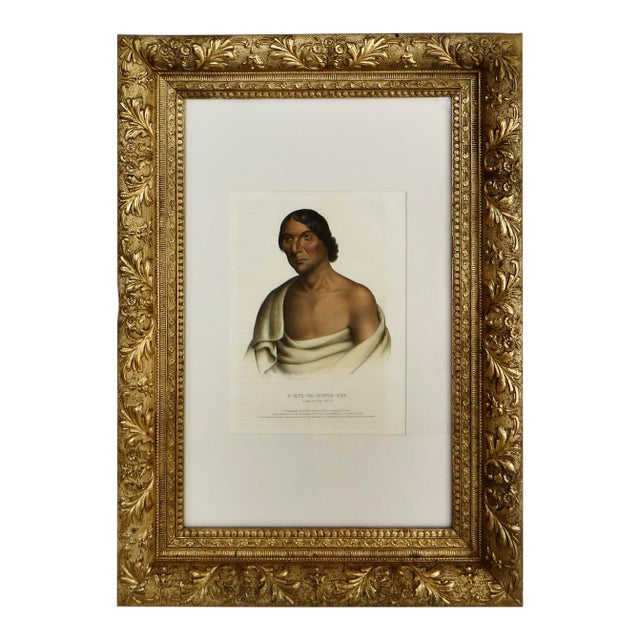 "O-Hya-Wa-Mince-Kee, "Chippewa Chief" McKenney & Hall Hand Painted Litho c.1843 For Sale