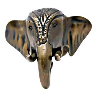 Cast Brass Elephant Head Wall Mount Coat Purse Hook Hanger India Boho For Sale