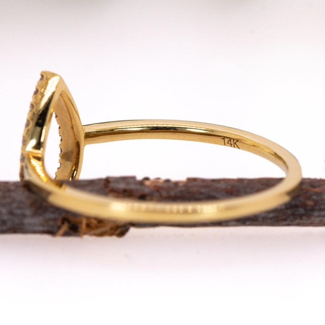 Metal Fine Natural Diamond Pear Halo Ring: Solid 14k Gold – Elegant Statement Jewelry, Size 6.75 For Sale - Image 7 of 7