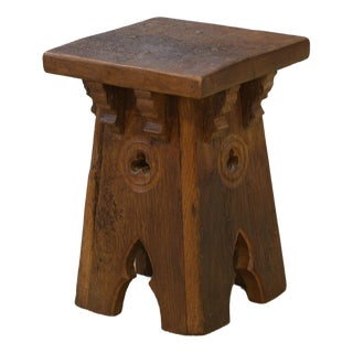 Early 20th Century Brutalist Oak Stool, 1950s For Sale