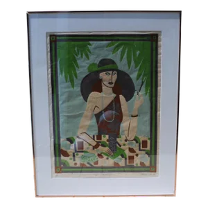 1980 Phoebe Cole Linocut on Paper "Cafe L'Apertif" Artist Proof