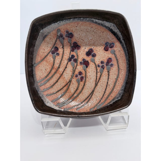 Brown Vintage Donna Polseno Handmade Square Ceramic Bowl For Sale - Image 8 of 8