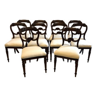 English Regency Carved Mahogany Dining Chairs, 1830s, Set of 10 For Sale