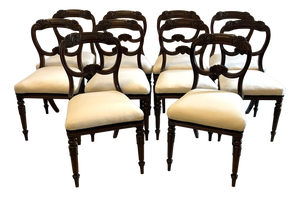 English Regency Carved Mahogany Dining Chairs, 1830s, Set of 10