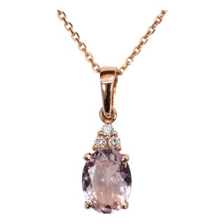 1ct Morganite Pendant W Diamond Accents in Solid 14k Rose Gold | Ov 8x6mm For Sale