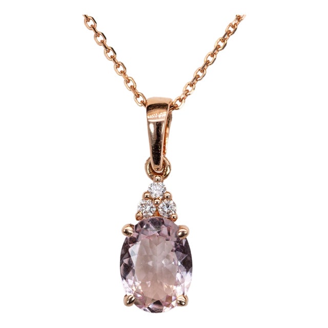 1ct Morganite Pendant W Diamond Accents in Solid 14k Rose Gold | Ov 8x6mm For Sale