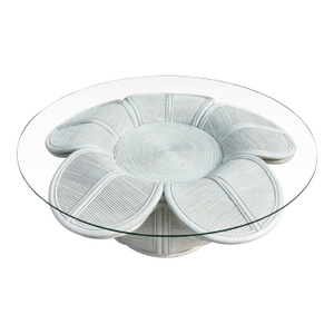 Pencil Reed Rattan "Bell Flower" Coffee Table With a Glass Top