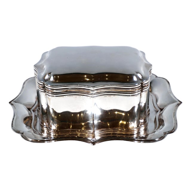 Antique Silver Tin on Presenter attributed to J.M. Van Kempen en Zonen, Netherlands, 1872, Set of 2 For Sale