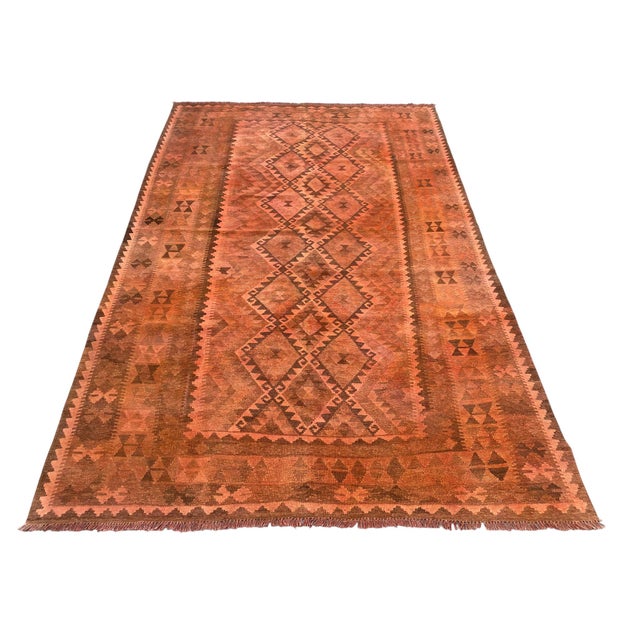 Rustic Vintage Overdyed Medallion Kilim Rug, Handwoven Wool, 6x10, Terracotta For Sale - Image 3 of 12