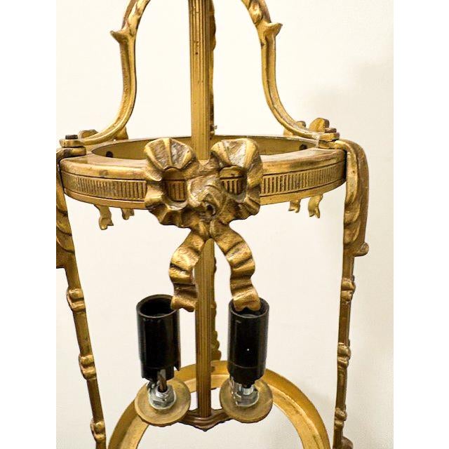 Art Nouveau Early 20th Century Two-Light Brass Lantern With Bow Details For Sale - Image 3 of 7
