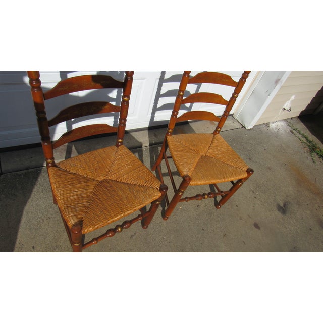 Wood 1980s Farmhouse Hitchcock Chairs Designer Rush Seats For Sale - Image 7 of 7