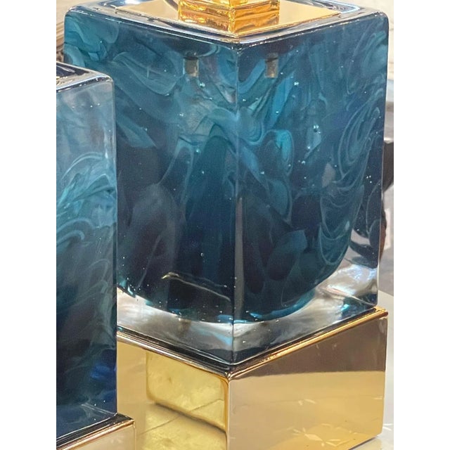 Pair of Murano Glass Block Lamps For Sale In Dallas - Image 6 of 9