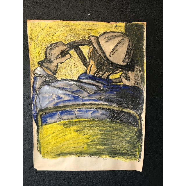 Gloria Dudfield Driver with Hard Hat 1960s Gouache and Oil Pastel on Paper 27"x36" unframed Gloria (Fischer) Dudfield July...