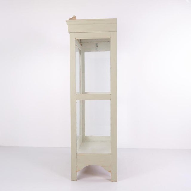 Gray Grey-Painted Display Cabinet with Curved Top and Carved Details, 1920 For Sale - Image 8 of 12