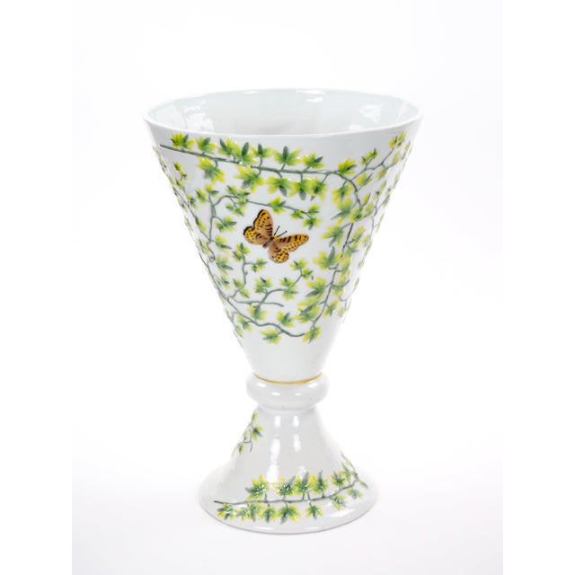 Green Mid-20th Century French Hand-Painted Porcelain Decorative Vase For Sale - Image 8 of 8
