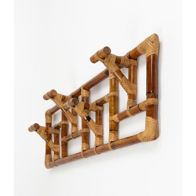 Mid-Century Modern Wall Coat Rack in Bamboo and Rattan, 1970s For Sale - Image 12 of 16