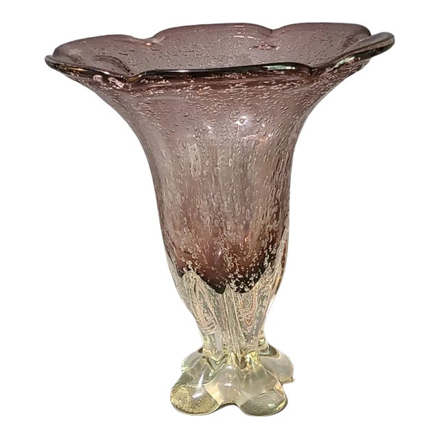 Late 20th Century Venetian Murano Style Art Glass Amethyst Purple Vase For Sale