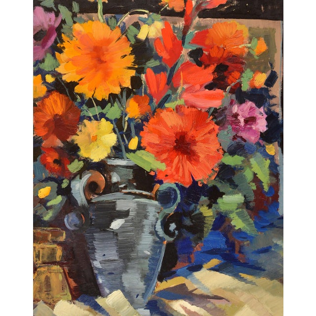 Janis Krontals, Still Life with Flowers, 1969, Oil Painting on Cardboard For Sale - Image 6 of 8
