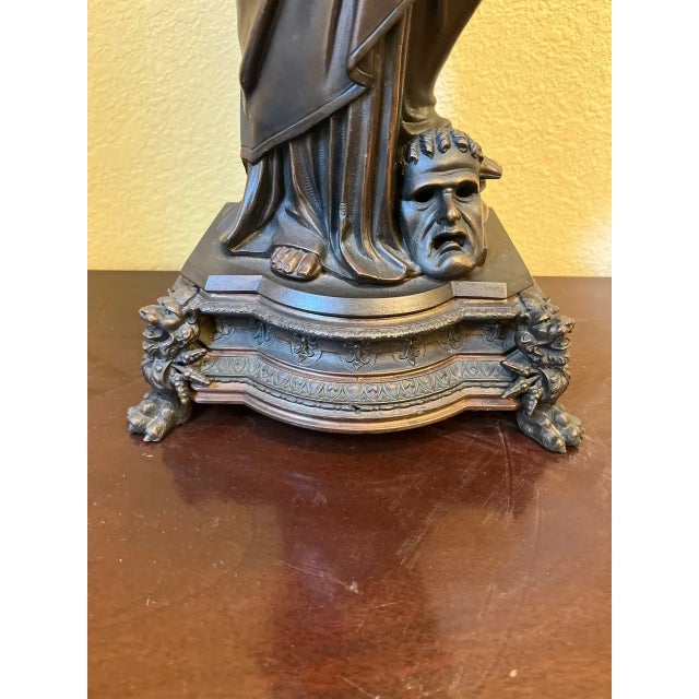 Mid 20th Century Large Neoclassical Allegorical Figure With Tragedy Mask, Bronze-Finished Spelter Sculpture For Sale - Image 9 of 18