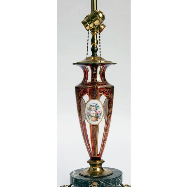 Early 20th Century Bohemian Ruby Glass Lamp on Marble Base For Sale - Image 5 of 8
