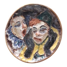 Vintage Glazed Ceramic Plate with Clowns, 1950s For Sale