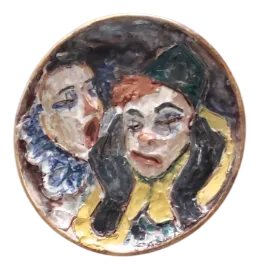 Vintage Glazed Ceramic Plate with Clowns, 1950s