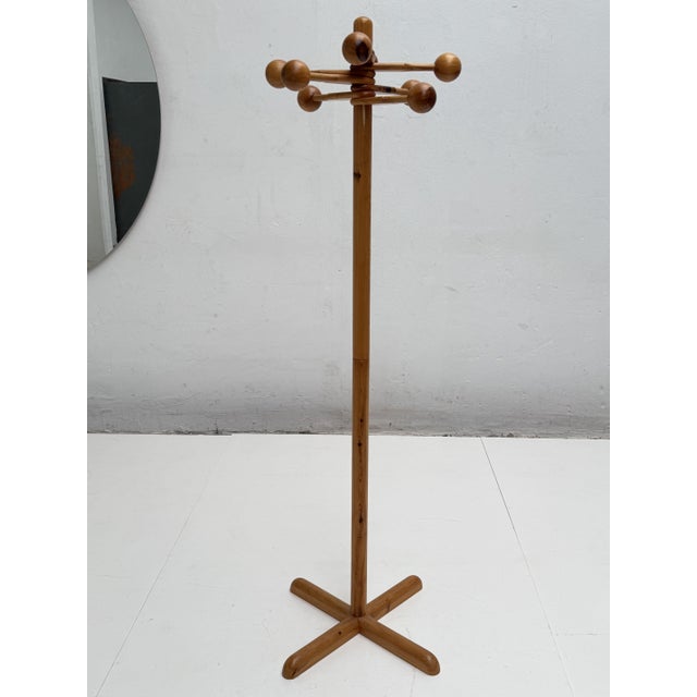 Vintage Swedish Pine Free-Standing Coat Rack, 1970s For Sale - Image 3 of 11