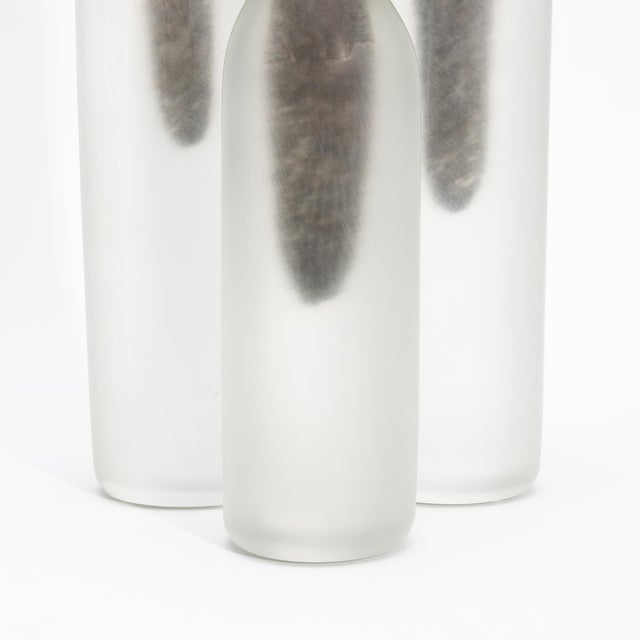 Set of 3 Hand Blown Murano Voda Vases / Bottles in Frosted Brass For Sale - Image 9 of 9