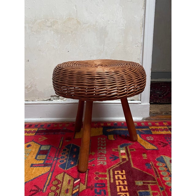 Vintage Tony Paul Attrib Wicker Tripod Stool For Sale - Image 11 of 11