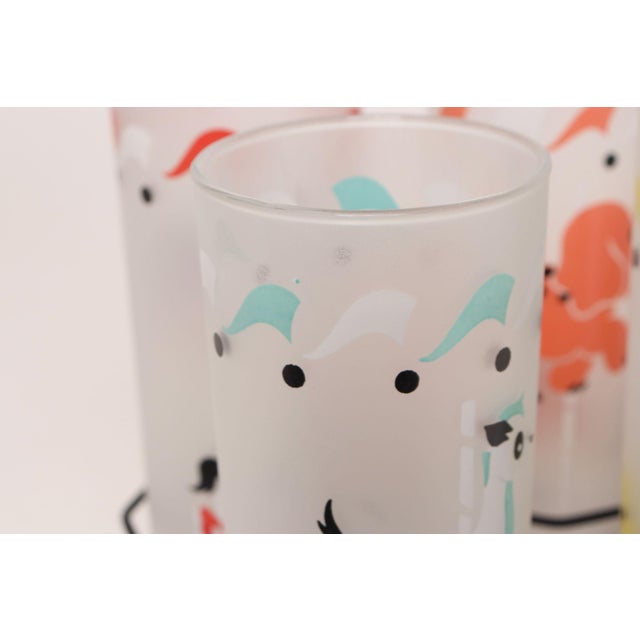 Set of Eight Vintage Frosted Glasses With Animal Carousel Motif by Libbey With Carrier For Sale - Image 16 of 18