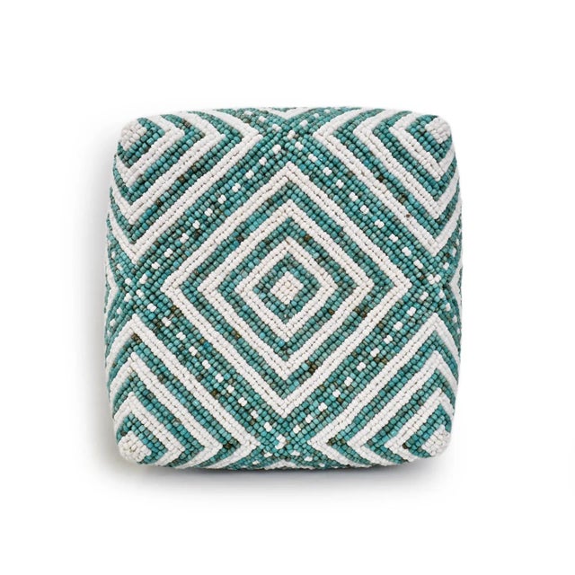 Tribal Vintage Turquoise & White Beaded Bamboo Box Medium For Sale - Image 3 of 4