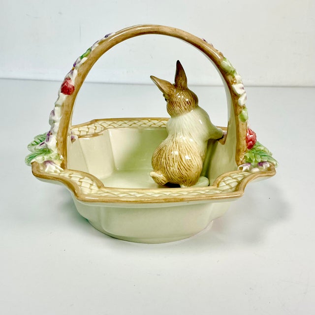 Tan 1990s Vintage Hollywood Regency Majolica Flora Bunny Jelly Bean Bowl, Fitz & Floyd Trompe L’Oeil Style For Sale - Image 8 of 14
