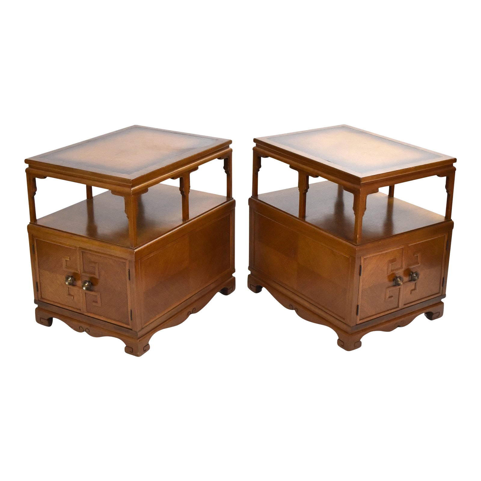 Pair Vintage Midcentury Modern Asian End Tables Nightstand