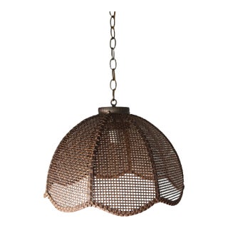 Vintage Handwoven Rattan Swag Lamp | Warm Organic Modern Lighting For Sale