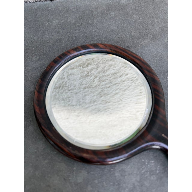 1950s Vintage Turtle ? Hand Mirror Macassar Ebony Round Loop Wall Art Deco Modern For Sale - Image 5 of 6