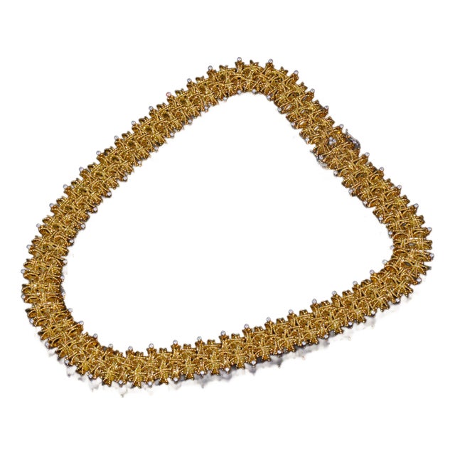 Late 20th Century Roberto Coin Barocco 1.36ct Diamond Soild 18k Yellow Gold Collar Necklace 124.9g For Sale