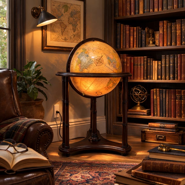 Mid-Century Modern Vintage Replogle Heirloom 16" Illuminated Floor Globe For Sale - Image 3 of 13