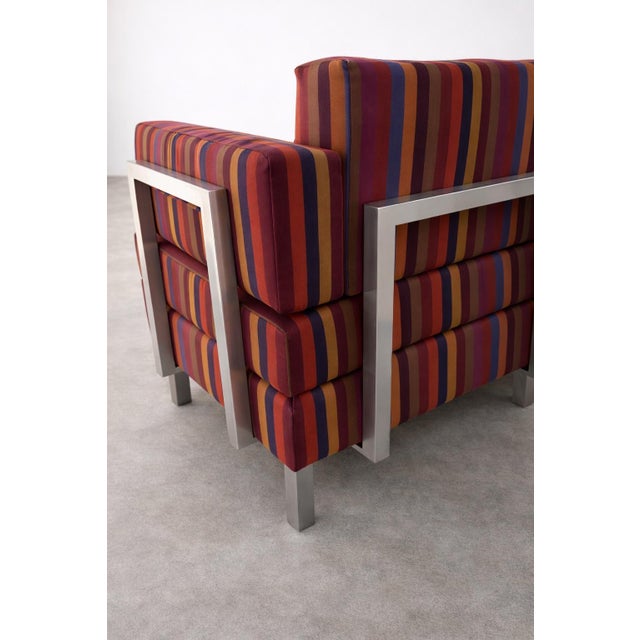 Contemporary Modern Striped Sofa With Exposed Brushed Metal Frame Detail, Late 20th Century For Sale - Image 3 of 8