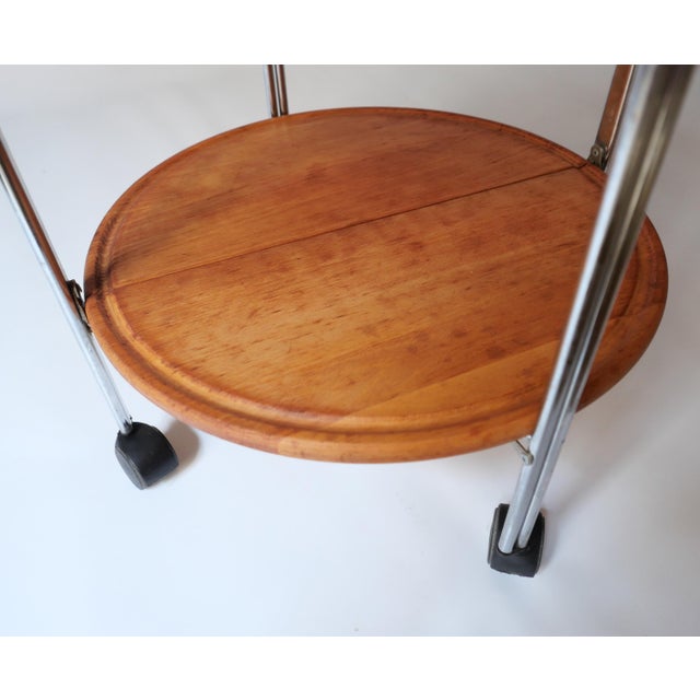Vintage Folding Rolling Serving Cart in Wood, 1970s For Sale - Image 4 of 13