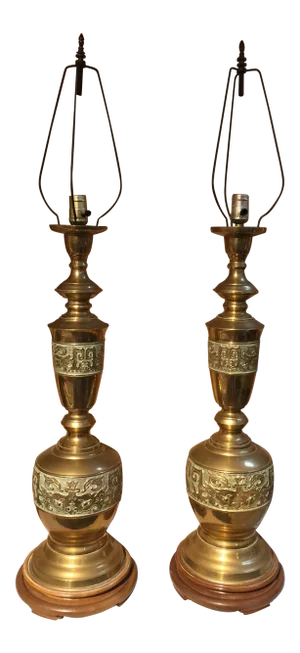 1950s Large James Mont Style Brass Lamps - a Pair
