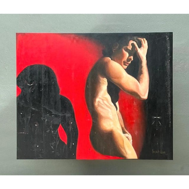 Red Vintage Monumental Figurative Oil Portrait on Canvas For Sale - Image 8 of 12