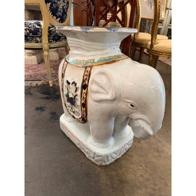 Mid 20th Century Pair of Vintage Chinese Export Glazed Ceramic Elephant Garden Stools For Sale - Image 5 of 11