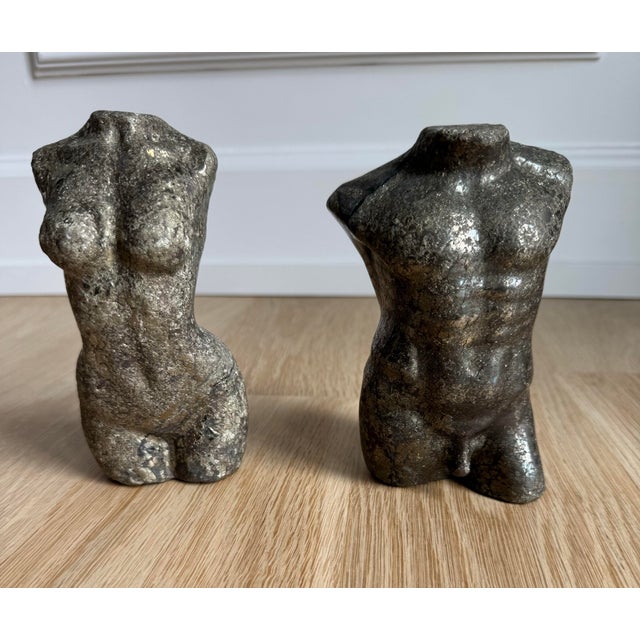 Gemstone Pair of Solid Pyrite Male & Female Torso Sculptures / Bookends For Sale - Image 7 of 8