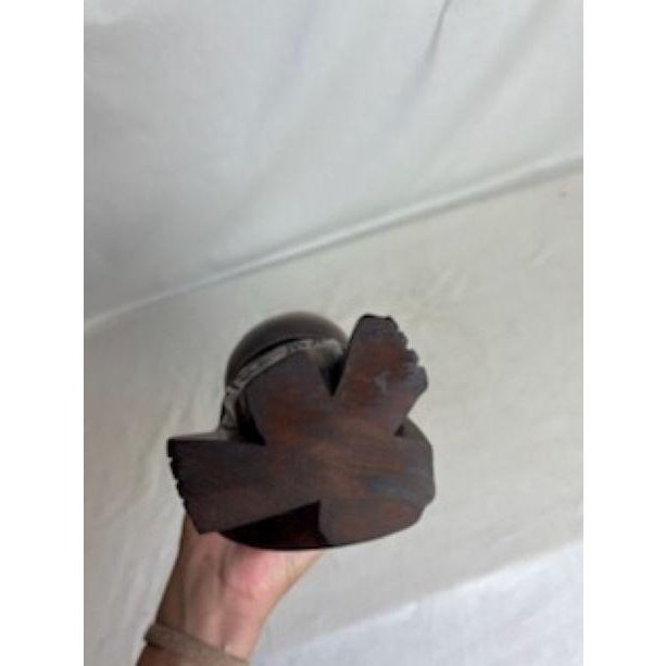 Brown 1960s Large Carved Wood Happy Buddha For Sale - Image 8 of 10