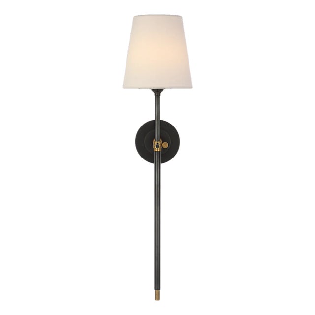Bryant 27" Cordless Tail Sconce in Bronze and Hand-Rubbed Antique Brass with Linen Shade Designer: Thomas O'Brien Finish:...