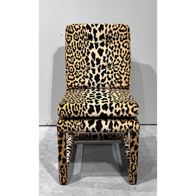 Leopard Velvet Dining Room Parson Chairs Attributed to Milo Baughman for Thayer Coggin Set of 6