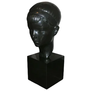 Bronze Boy's Head Sculpture on Pedestal, Mid-20th Century