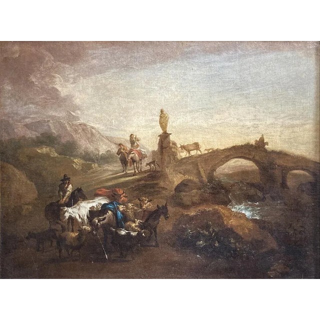 Nicolaes Berchem, Paesaggio Latino con Viandanti e Armenti, 1600s, Oil on Canvas, Framed For Sale - Image 8 of 8