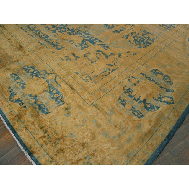 1920s Blue Navy Medallion Antique Indian Lahore Rug 14' X 23' Handknotted Wool Carpet For Sale - Image 4 of 4